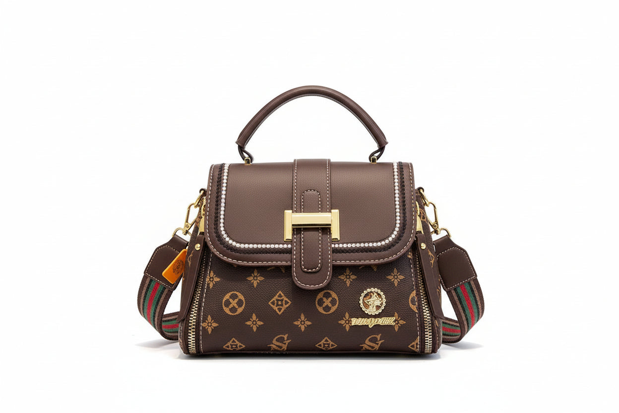 Brown patterned handbag