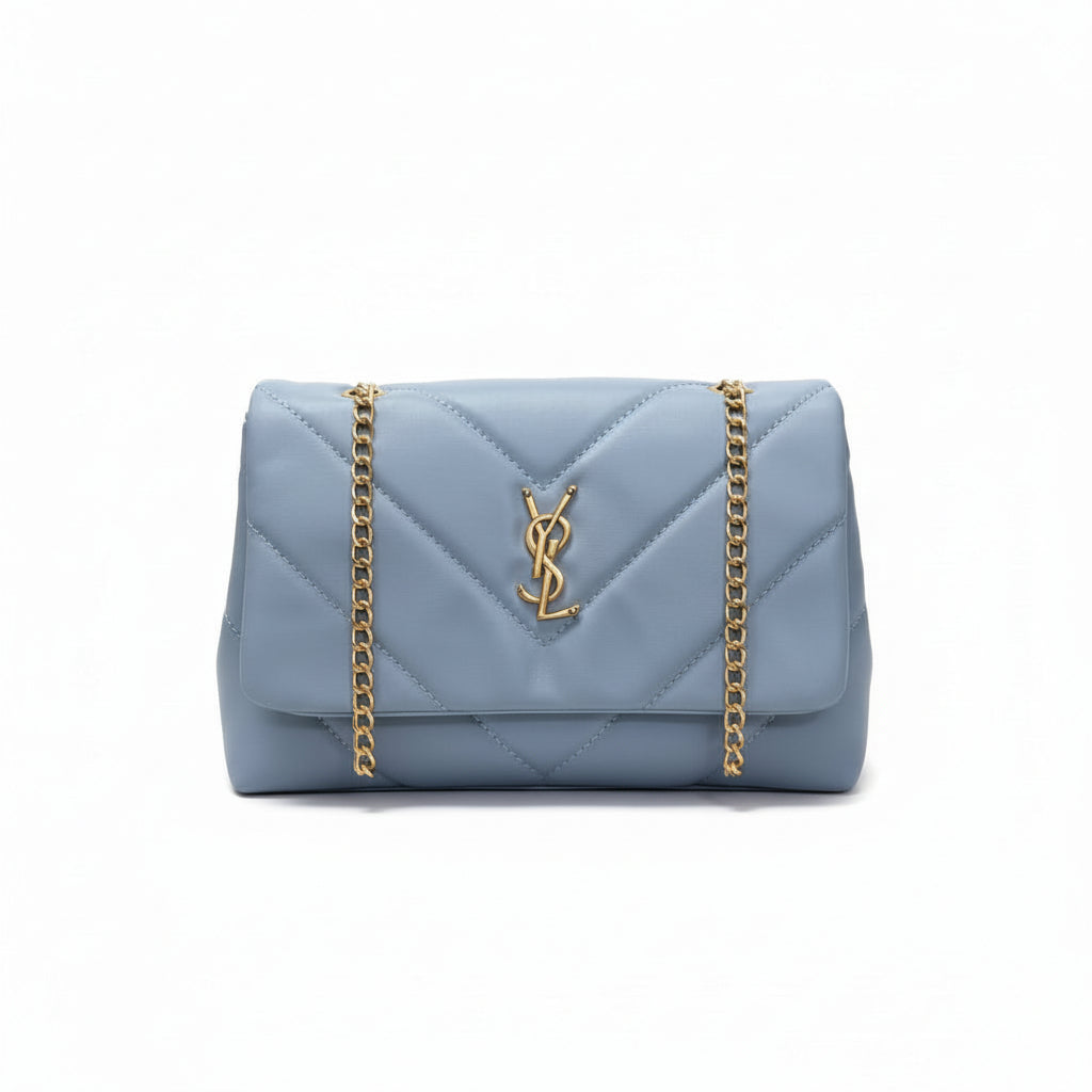 Azure Quilted Charm Crossbody Bag